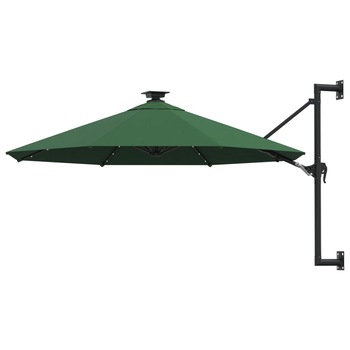 Umbrela de soare cu montaj pe perete cu LED vidaXL, 300 x 131 cm, Verde