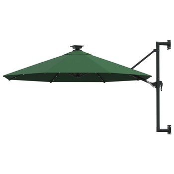 Umbrela de soare cu montaj pe perete cu LED vidaXL, 300 x 131 cm, Verde Umbrela de soare cu montaj pe perete cu LED vidaXL, 300 x 131 cm, Verde
