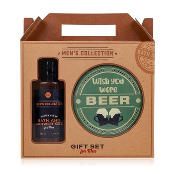 Set gel de dus Men's Collection in cutie hartie kraft, Gel de dus 180ml, Suport bere 2 bucati Set gel de dus Men's Collection in cutie hartie kraft, Gel de dus 180ml, Suport bere 2 bucati