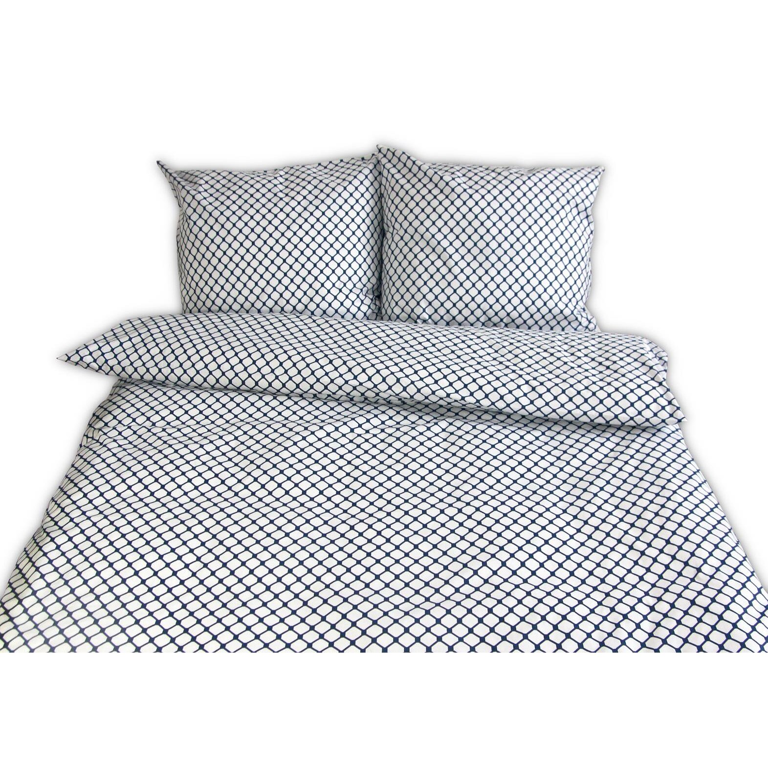 Lenjerie de pat din bumbac, Andropol, 160x200 alb cu model geometric de grafit