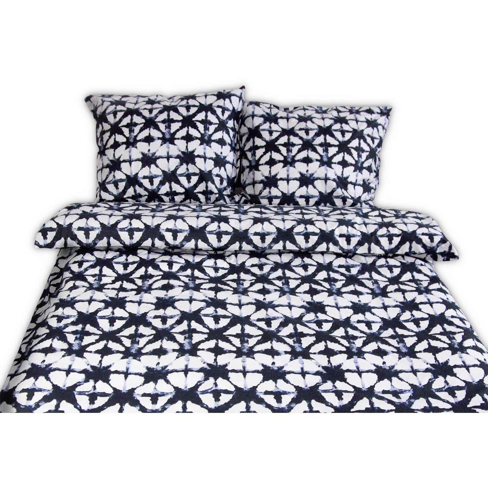 Lenjerie de pat din bumbac, Andropol, 160x200 alb cu model geometric de grafit si bleumarin, Multicolor