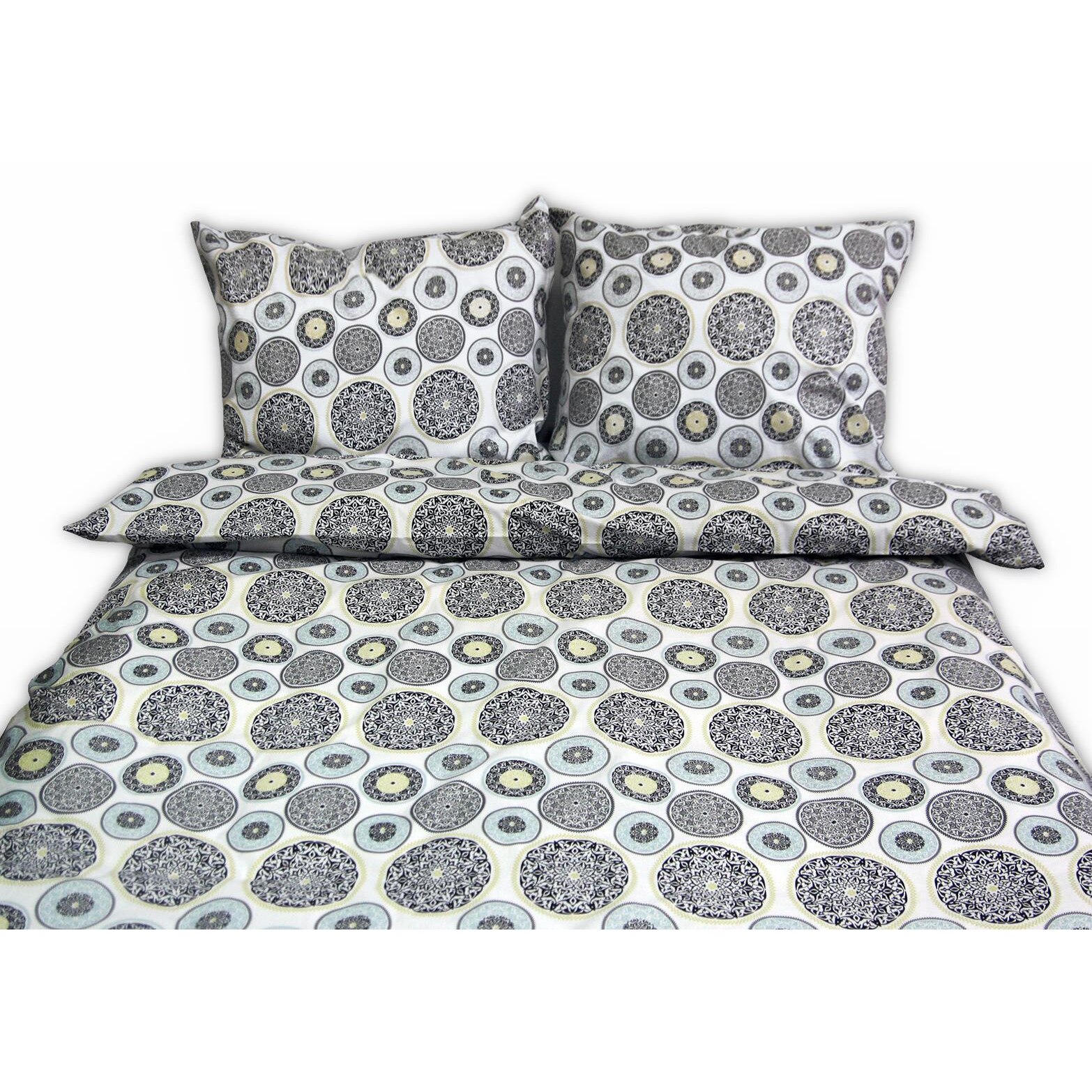 Lenjerie de pat din bumbac, Andropol, 200x220 rozeta pe fond alb, Alb/Multicolor1