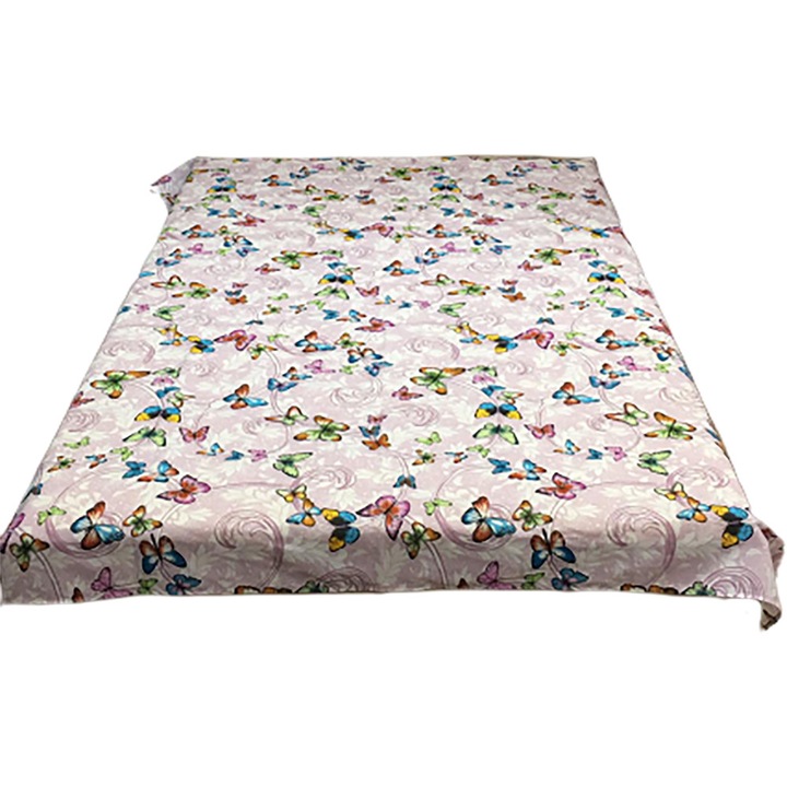 Cearceaf roz 140x215cm pentru pat single, pentru saltea de 90 cm, "Just Butterflies" din bumbac 100% by Liz Line - C140171