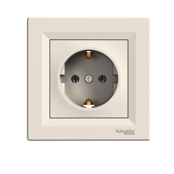Единичен контакт Шуко Schneider Electric, Asfora, Крем