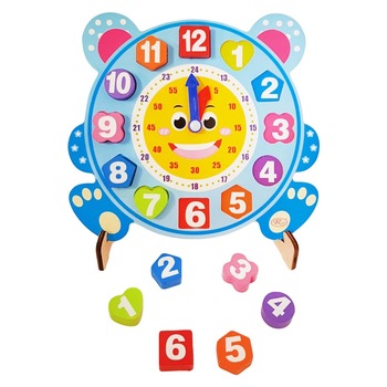 Ceas din lemn pentru copii, Puzzle Bear Clock cu forme geometrice, WD9558-A RCO® Ceas din lemn pentru copii, Puzzle Bear Clock cu forme geometrice, WD9558-A RCO®