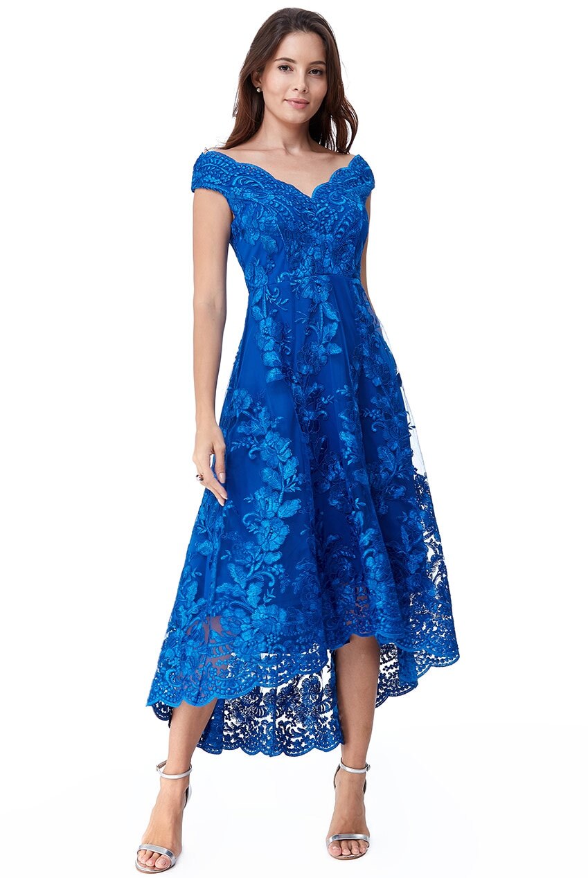 Rochie de ocazie din dantela brodata, Albastru