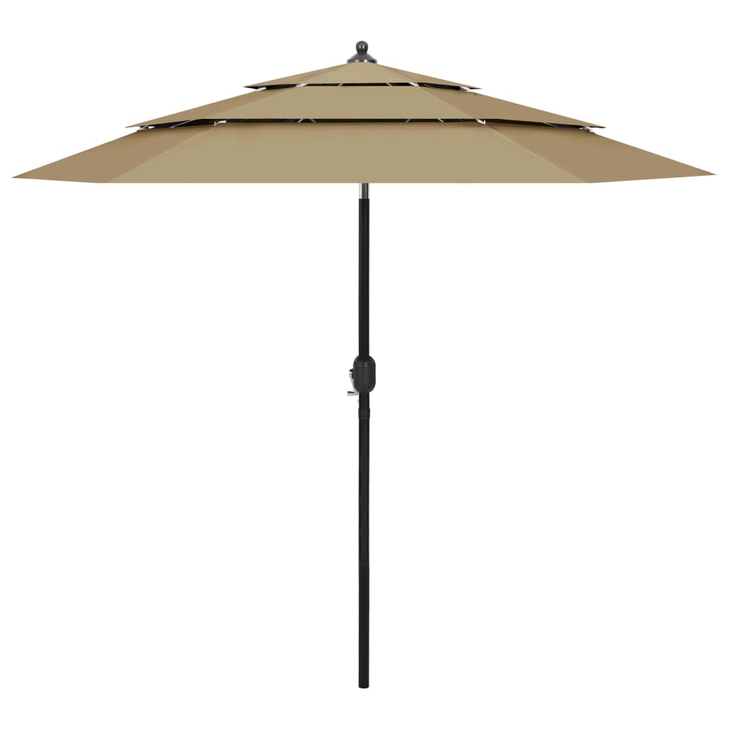 Umbrela de soare cu 3 niveluri cu stalp de aluminiu vidaXL, 250 x 229 cm, Taupe