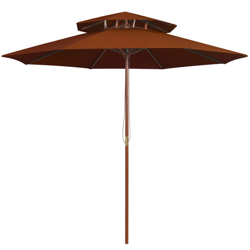 Umbrela de soare de exterior cu ventilatie si stalp de lemn vidaXL, 270 x 256 cm, Caramiziu