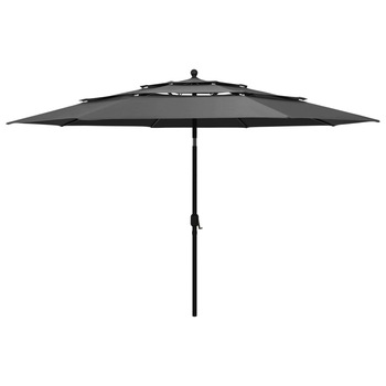 Umbrela de soare cu 3 niveluri cu stalp de aluminiu vidaXL, 350 x 260 cm, Antracit