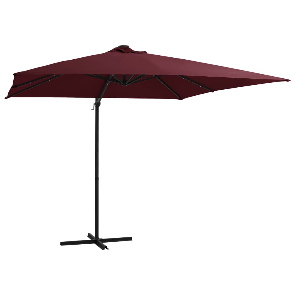 Umbrela de exterior suspendata cu LED-uri vidaXL, 250 x 250 cm, Rosu bordo