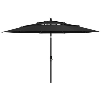 Umbrela de soare cu 3 niveluri cu stalp de aluminiu vidaXL, 350 x 260 cm, Negru
