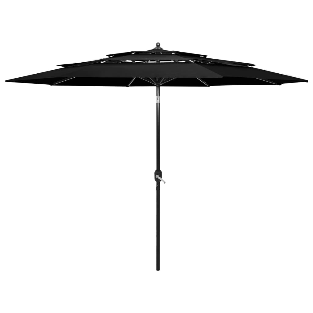 Umbrela de soare cu 3 niveluri cu stalp de aluminiu vidaXL, 300 x 243 cm, Negru