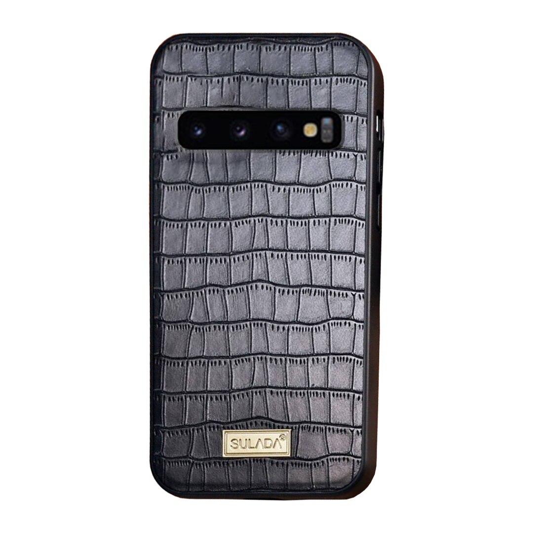 Husa din Piele Croco pentru Samsung Galaxy S10+, Optim IAO Protection, Snake Design, Elegance Next Level, Business Style, Royal Fashion, Latest Trend, Negru