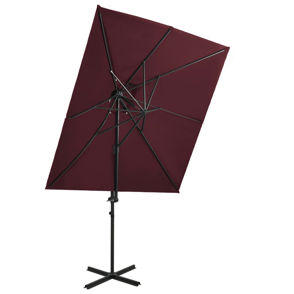 Umbrela de exterior suspendata cu invelis dublu vidaXL, Tesatura, 250 x 250 x 253 cm, Rosu bordo