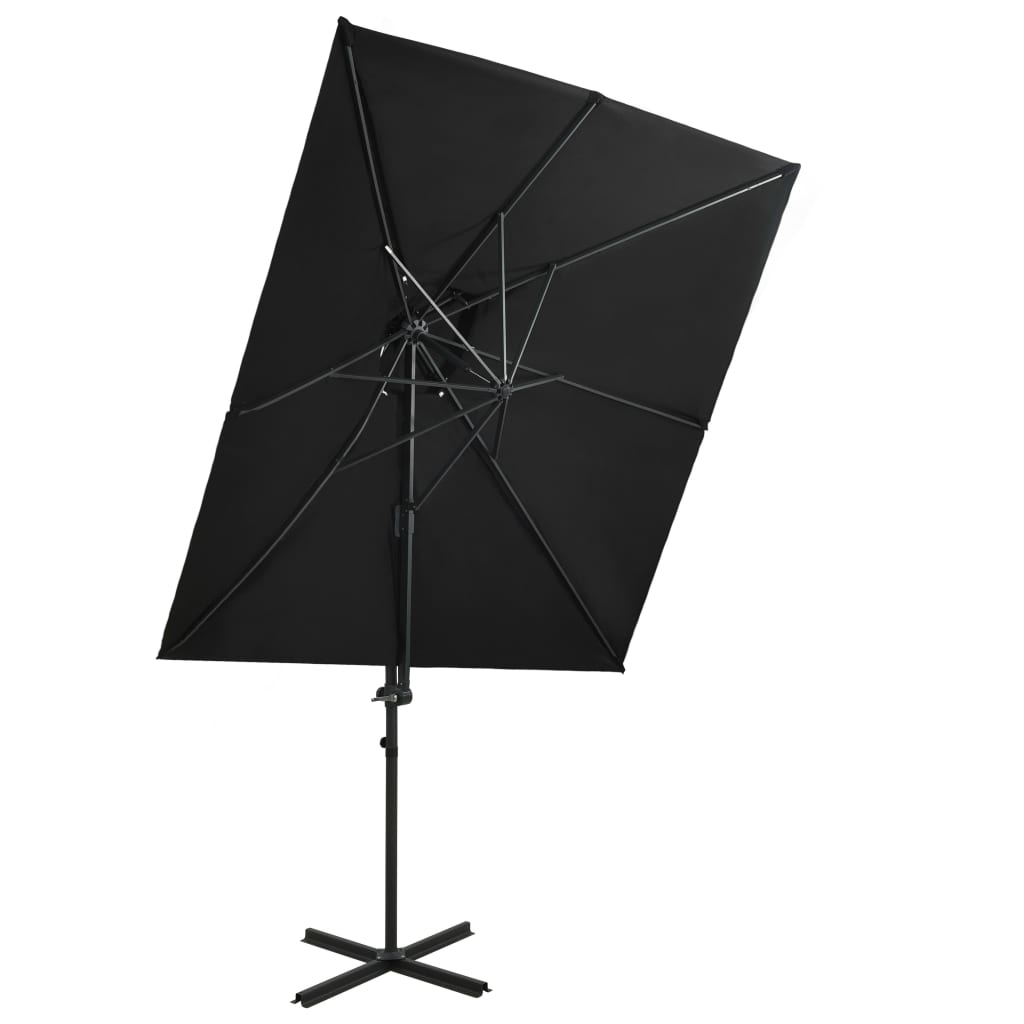 Umbrela de exterior suspendata cu invelis dublu vidaXL, Tesatura, 250 x 250 x 253 cm, Negru