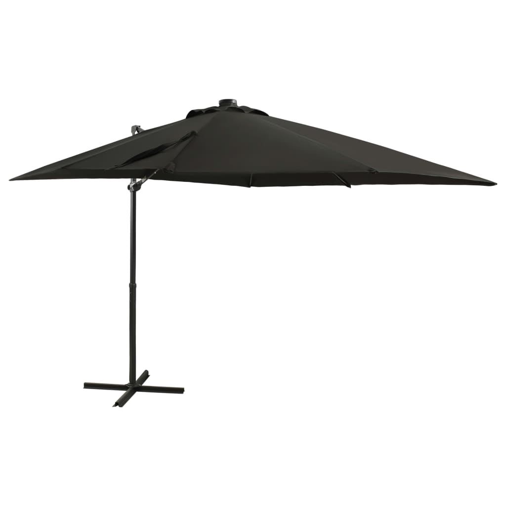 Umbrela suspendata cu stalp si LED-uri vidaXL, 250 x 230 cm, Negru