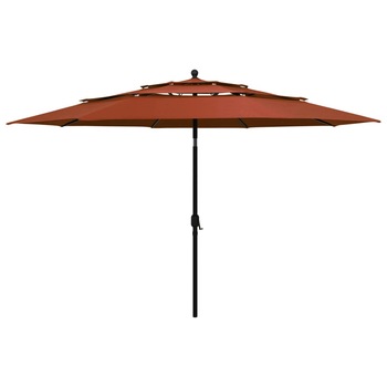 Umbrela de soare cu 3 niveluri cu stalp de aluminiu vidaXL, 350 x 260 cm, Caramiziu
