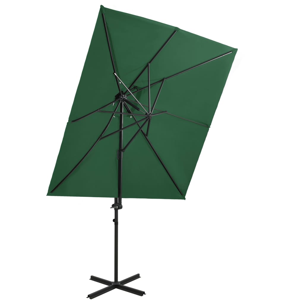 Umbrela de exterior suspendata cu invelis dublu vidaXL, Tesatura, 250 x 250 x 253 cm, Verde