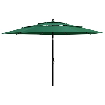Umbrela de soare cu 3 niveluri cu stalp de aluminiu vidaXL, 350 x 260 cm, Verde