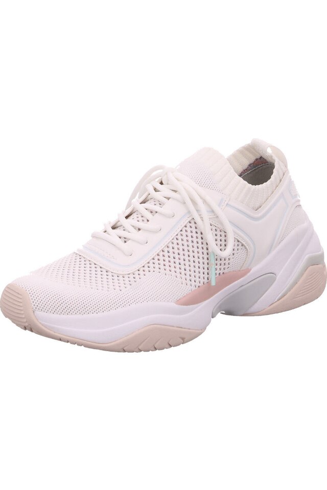Pantofi sport din piele, Tamaris, Talpa din material sintetic, Alb/Roz