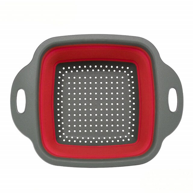 Strecuratoare pliabila din silicon pentru bucatarie, paste, legume, 22 x 22 cm, gri/rosu