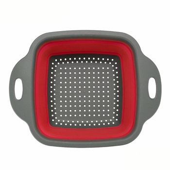 Strecuratoare pliabila din silicon pentru bucatarie, paste, legume, 22 x 22 cm, gri/rosu Strecuratoare pliabila din silicon pentru bucatarie, paste, legume, 22 x 22 cm, gri/rosu