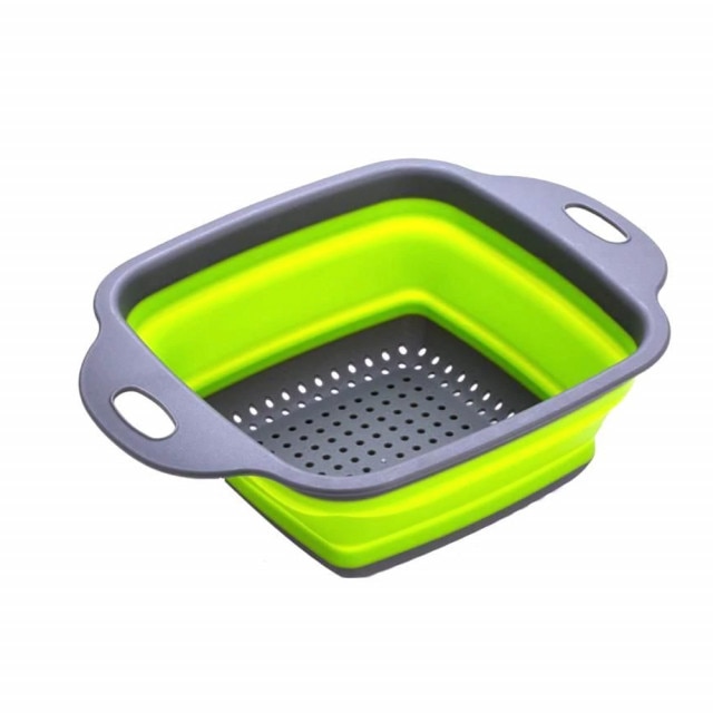 Strecuratoare pliabila din silicon pentru bucatarie, paste, legume, 22 x 22 cm, gri/verde