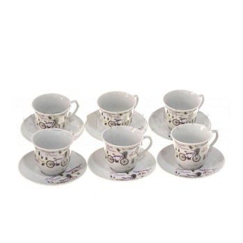 Set cesti de cafea, 6 cesti cu 6 farfurii, Ceramica, model Lavanda, 150ml Set cesti de cafea, 6 cesti cu 6 farfurii, Ceramica, model Lavanda, 150ml