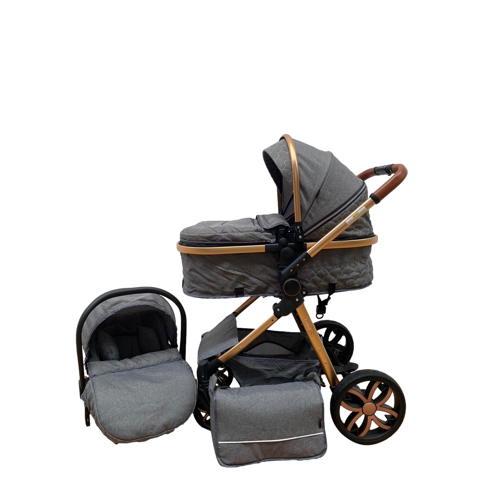 Carucior 3 in 1, Landou/Parte sport si Scoica, cadru din aluminiu si suspensii , Gri T9, Unitoys