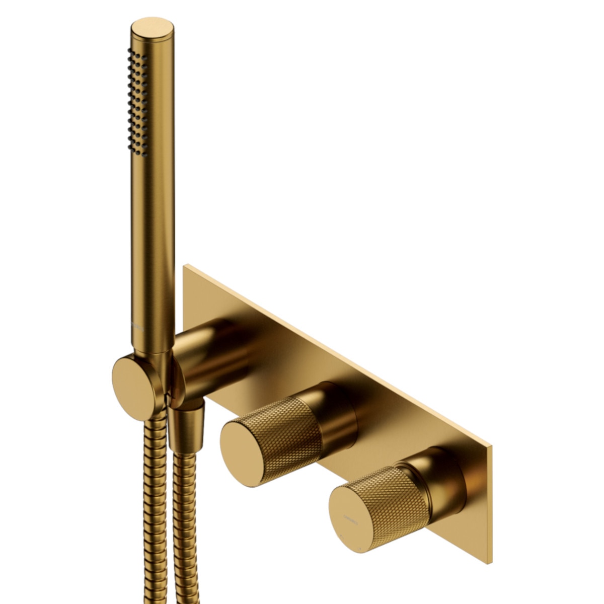 Baterie dus OMNIRES CONTOUR, Auriu, finisaj periat PVD, duze silicon Easy Clean, montaj incastrat