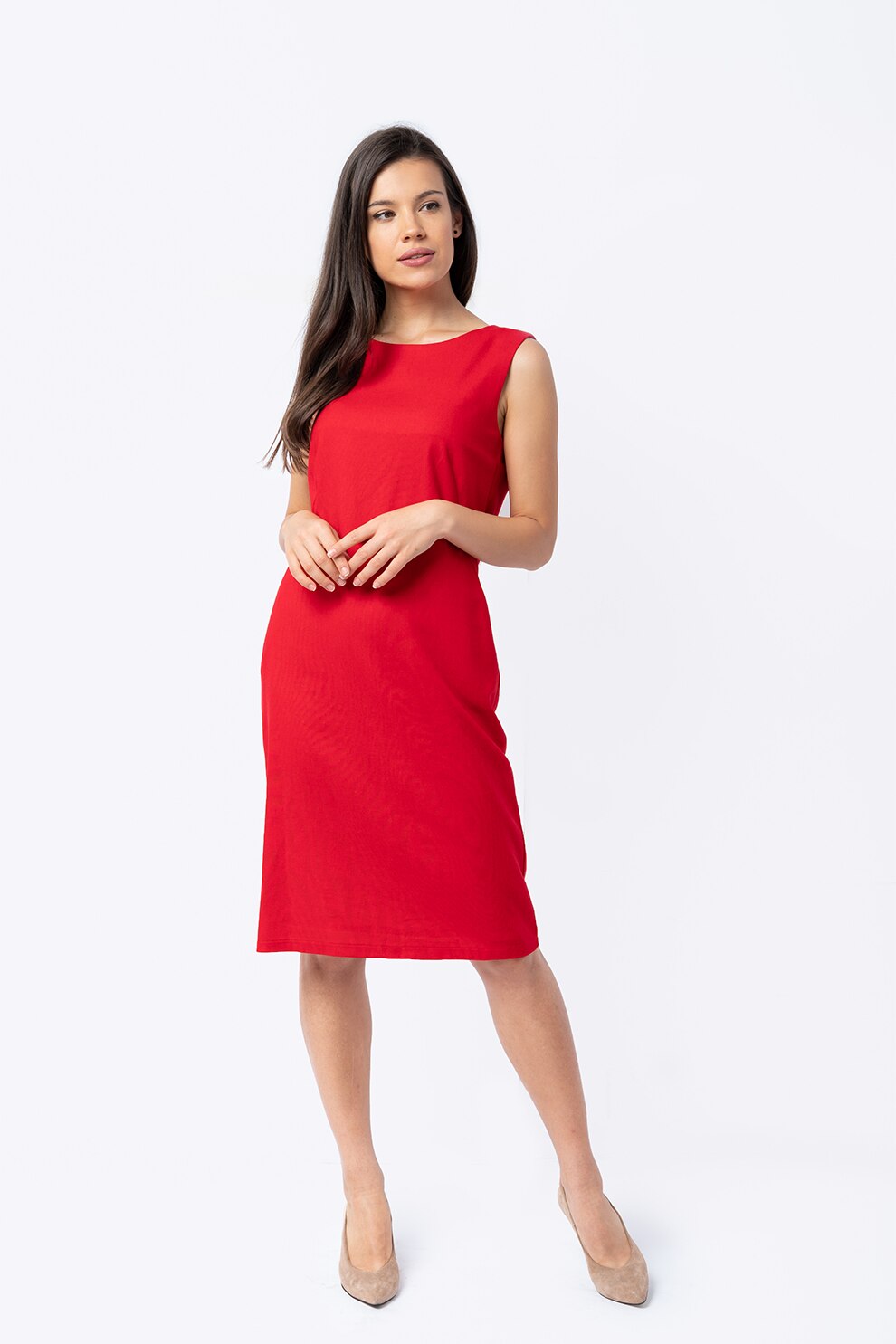 Couture de Marie, Rochie midi de in cu buzuanre laterale, Rosu