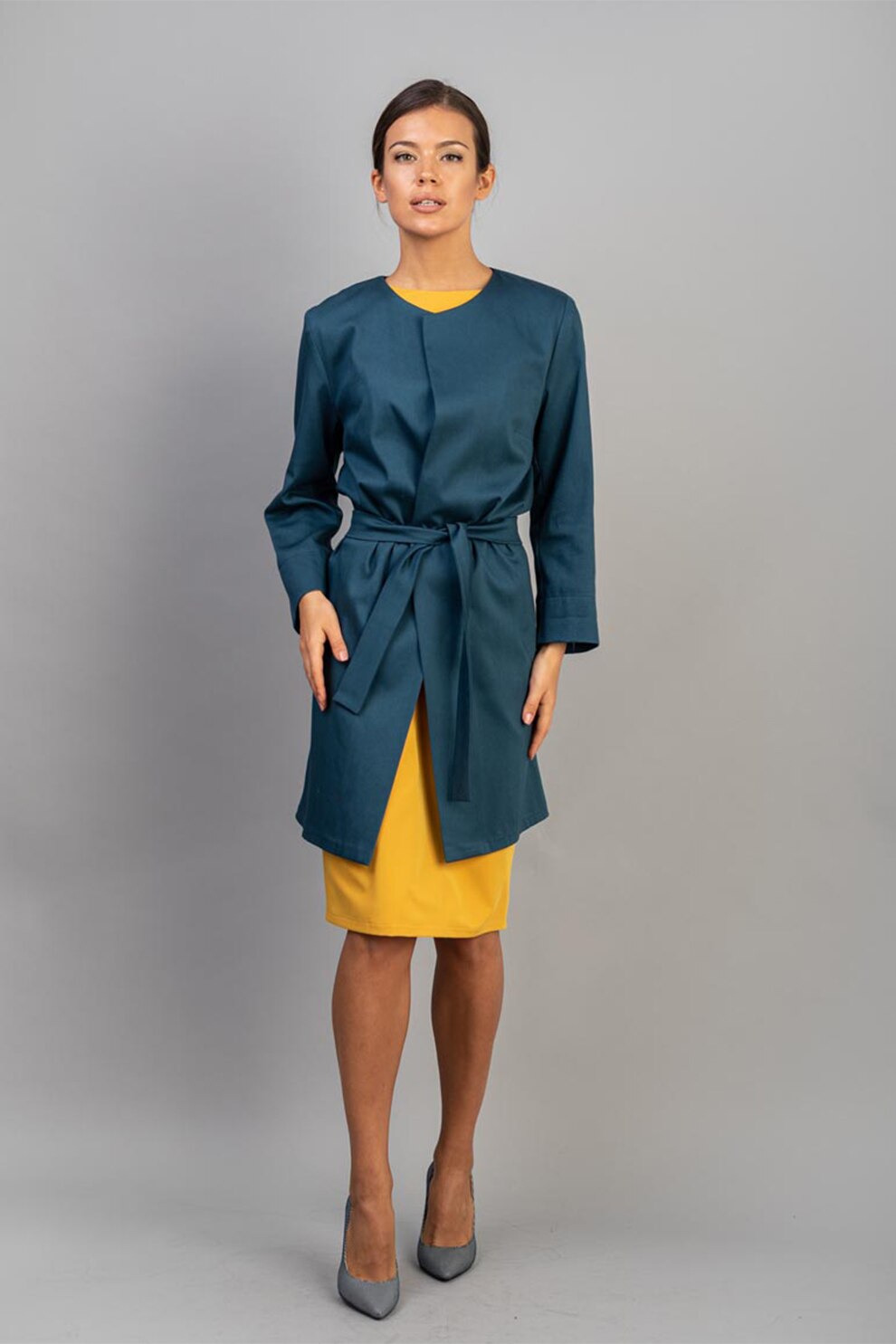 Couture de Marie, Trenci de bumbac cu buzunare laterale, Albastru petrol, M