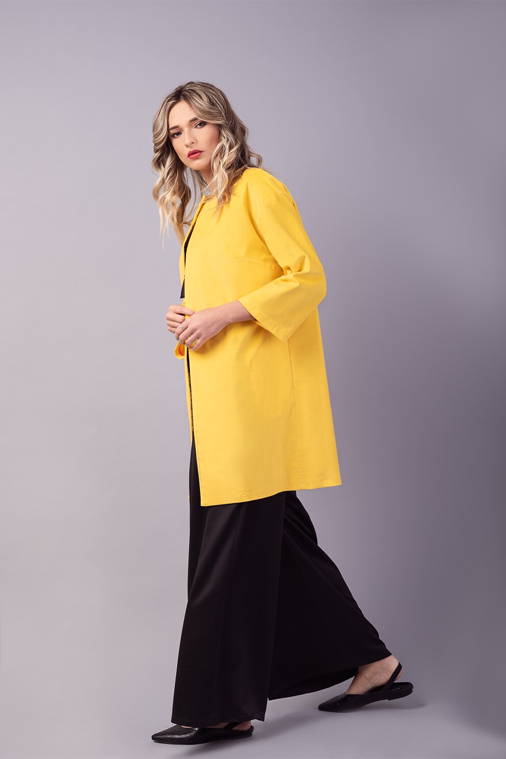 Couture de Marie, Palton cu maneci cazute si buzunare laterale, Galben