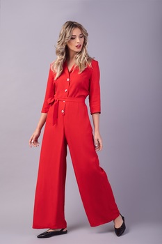 Couture de Marie, Salopeta cu maneci 3/4 si cordon, Rosu vermilion Couture de Marie, Salopeta cu maneci 3/4 si cordon, Rosu vermilion