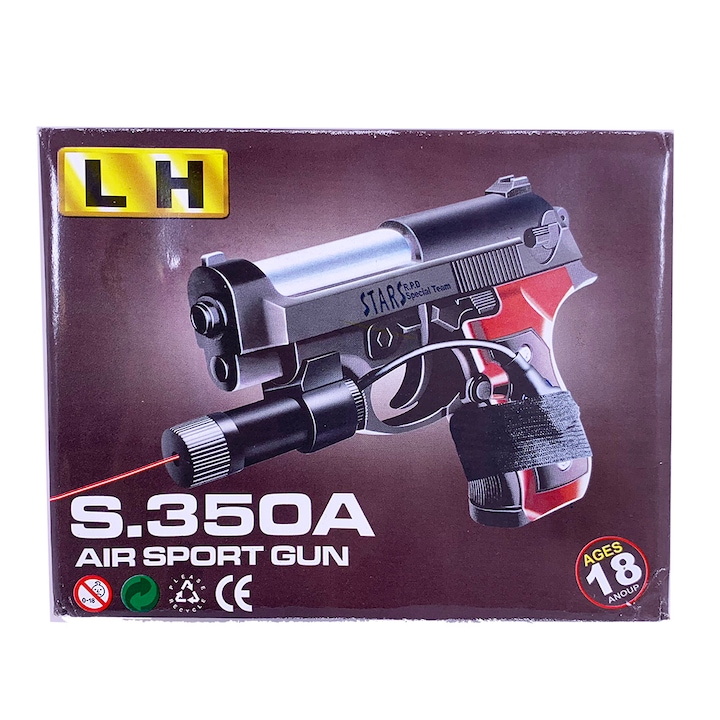 Пистолет Chippo Air Sport 2143002 6-1, Реалистичен въздушен пистолет с лазерен мерник, Черен/Кафяв, 14см, над 18 години