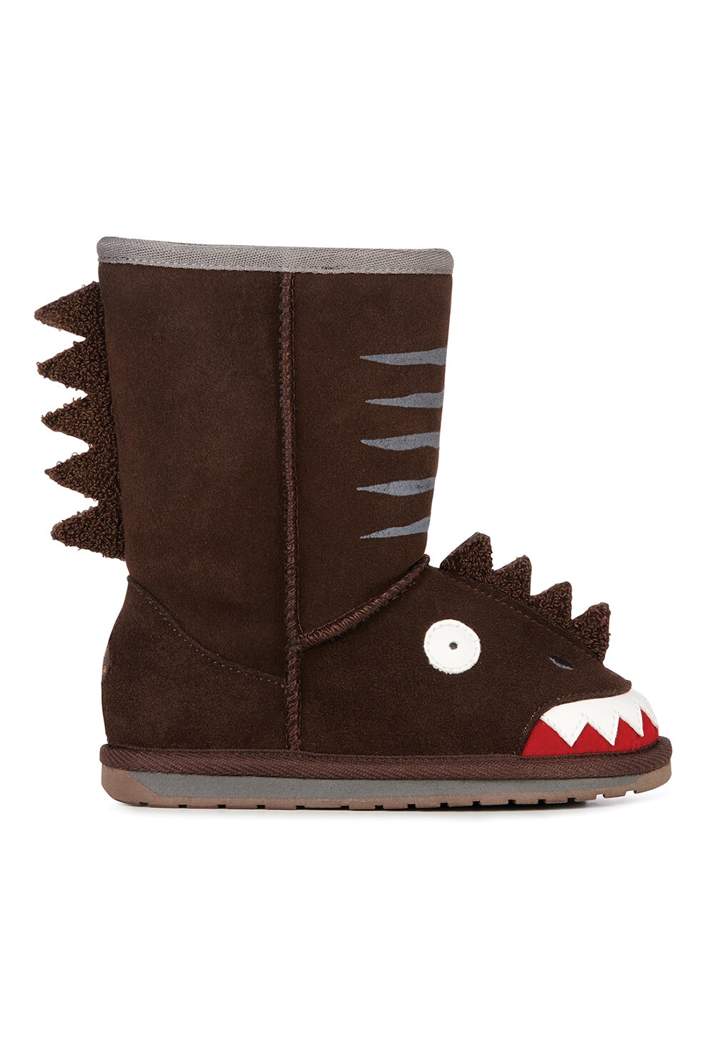 Emu, Cizme medii de piele intoarsa, fara inchidere Dinosaur, Maro inchis/Alb/Gri cenusa