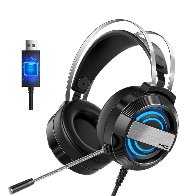 Casti gaming MC Q9, Surround 7.1, Microfon reducere zgomot, Lumina LED, Difuzoare 50 mm, Negru