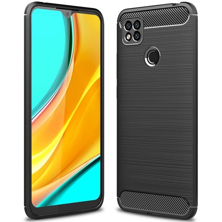 Husa telefon, Carbon Brushed, Silicon, Pentru Xiaomi Redmi 9C NFC, Negru