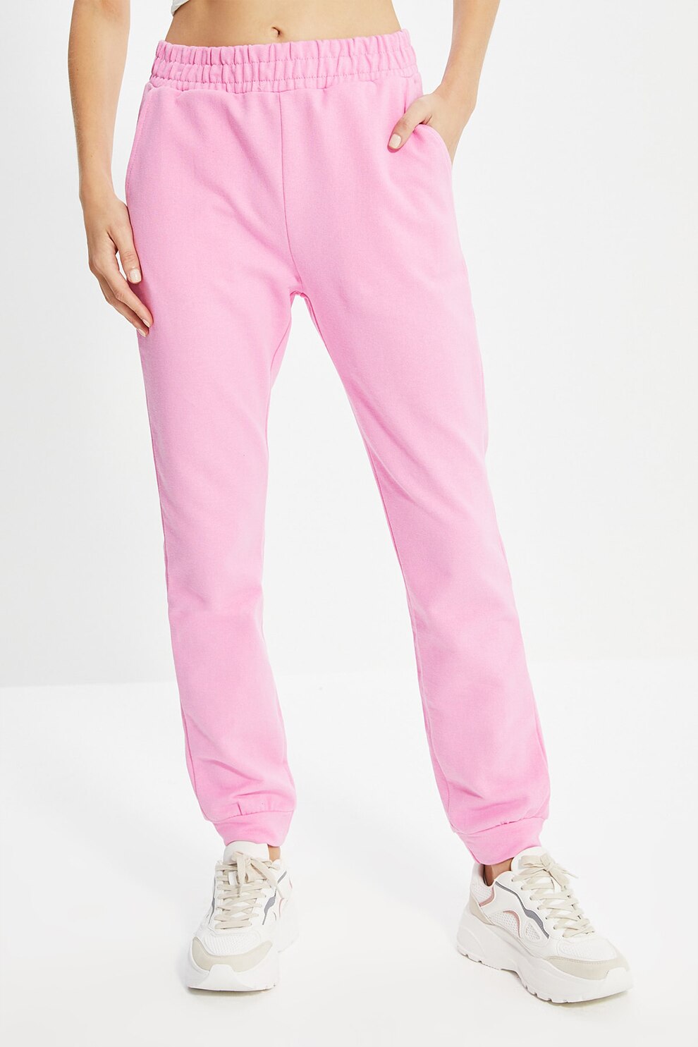 Trendyol, Pantaloni sport cu talie inalta si buzunare, Roz