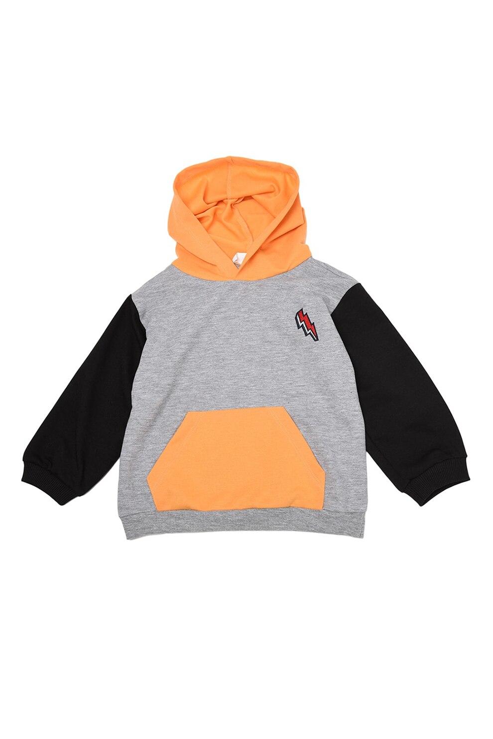 Trendyol, Hanorac din amestec de bumbac cu buzunar kangaroo, Gri melange/oranj/bleumarin