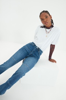 Trendyol, Blugi bootcut cu talie inalta, Albastru Trendyol, Blugi bootcut cu talie inalta, Albastru