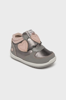 Mayoral, Pantofi casual cu insertii din piele si inchidere velcro, Gri inchis/Roz pastel Mayoral, Pantofi casual cu insertii din piele si inchidere velcro, Gri inchis/Roz pastel