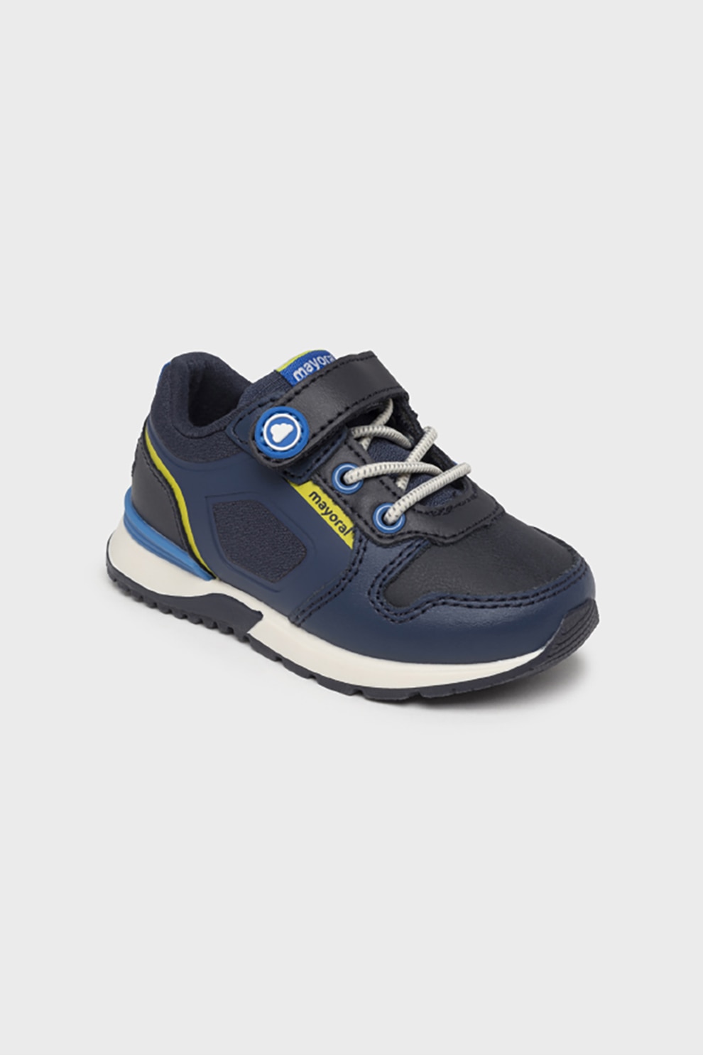 Mayoral, Pantofi sport din piele si piele ecologica cu inchidere velcro, Negru/Bleumarin