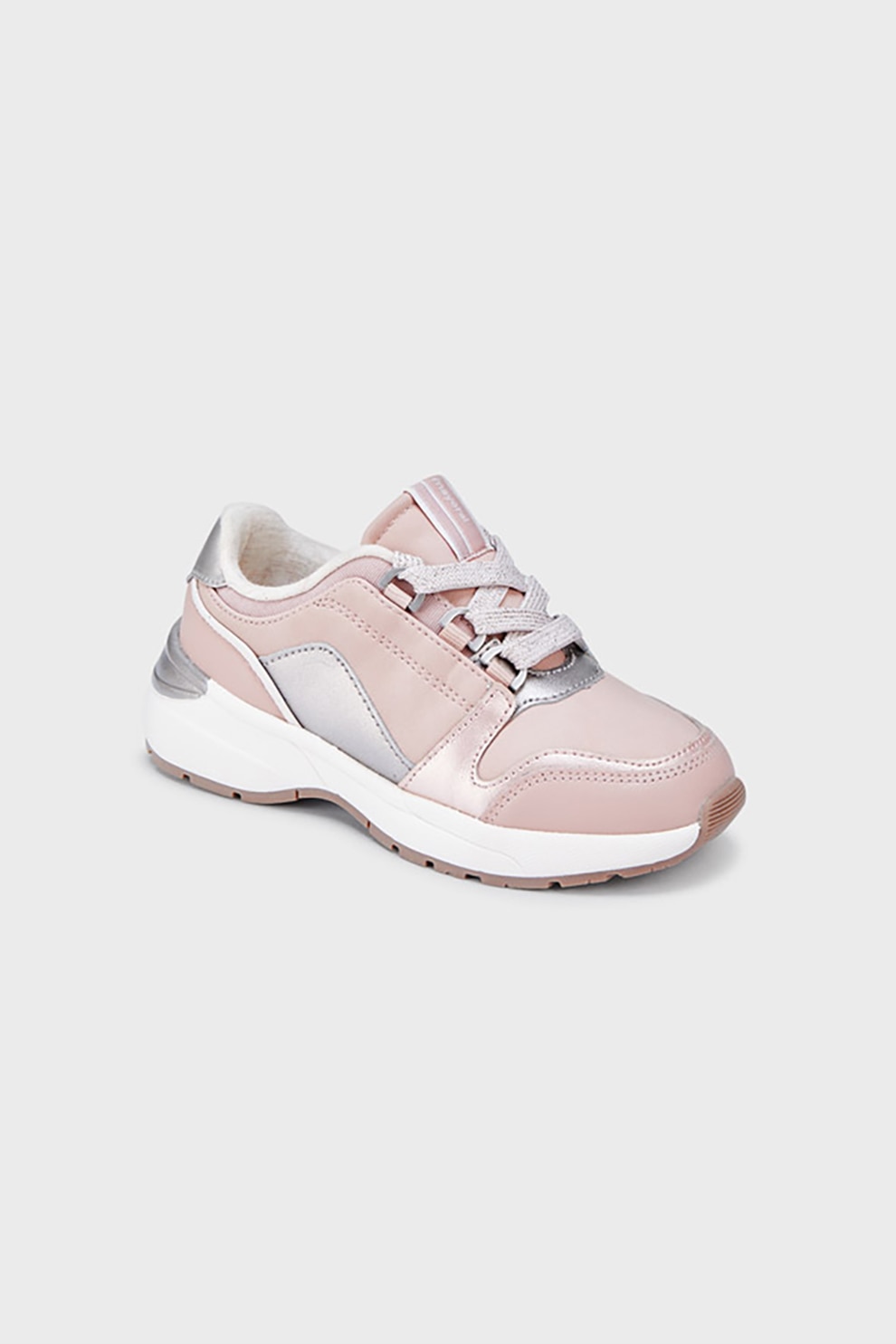 Mayoral, Pantofi sport cu garnituri din piele si aspect contrastant, Roz/Argintiu
