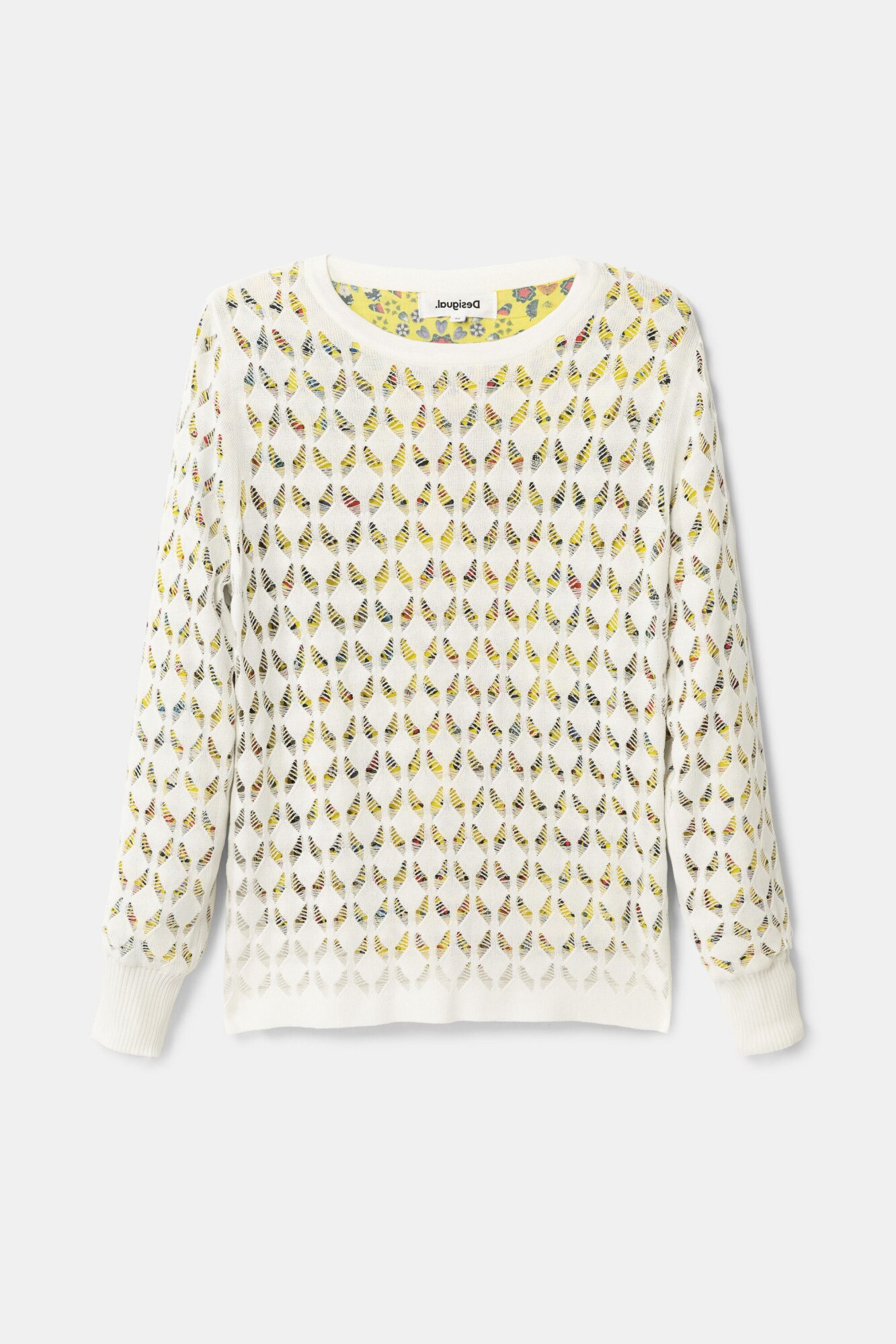 Pulover, Desigual, Regular fit, Alb, Alb