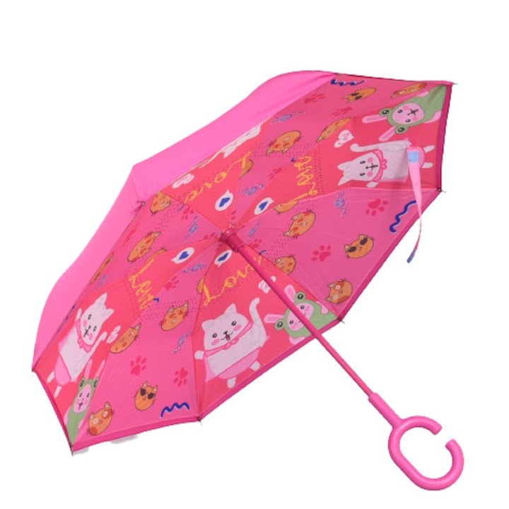 Umbrela pentru copii, Diametru 90 cm, Textil, Roz