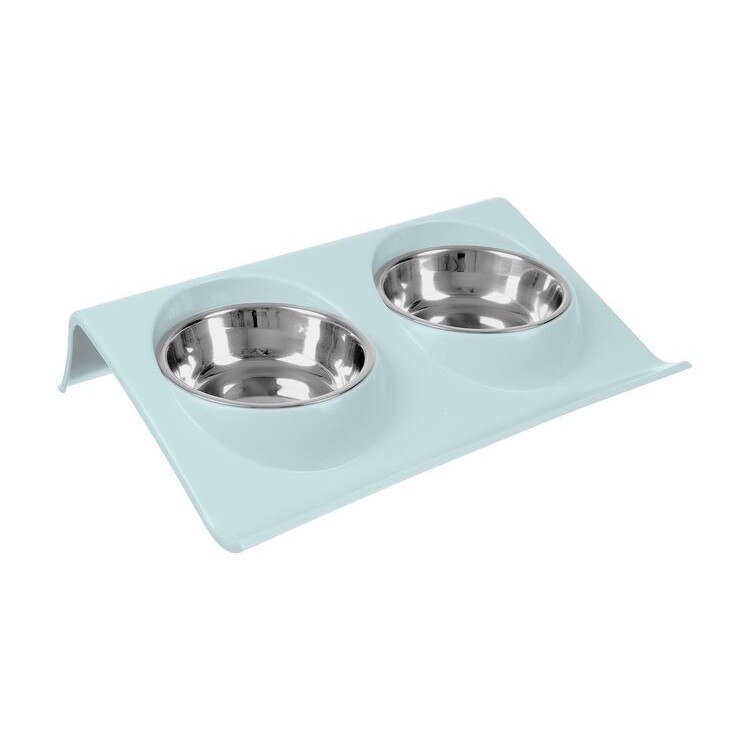 Vas dublu cu suport, Zola®, pentru hranire animale, boluri din otel inoxidabil, PP, 38 x 15 x 7.5 cm