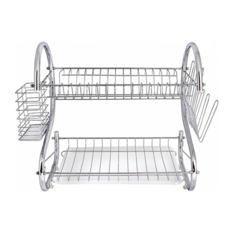 Suport vase cu tava din plastic, cromat, 40.5x25x37.5 cm, Argintiu