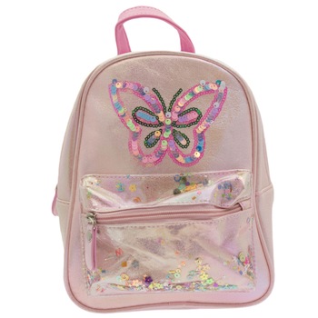 Rucsac pentru copii, din piele ecologica, Roz cu paiete, model fluturas - RUC207 Rucsac pentru copii, din piele ecologica, Roz cu paiete, model fluturas - RUC207
