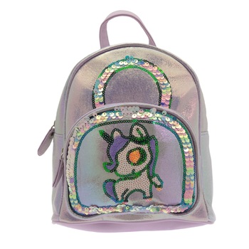 Rucsac pentru copii, din piele ecologica, Lila cu paiete, model unicorn - RUC204 Rucsac pentru copii, din piele ecologica, Lila cu paiete, model unicorn - RUC204